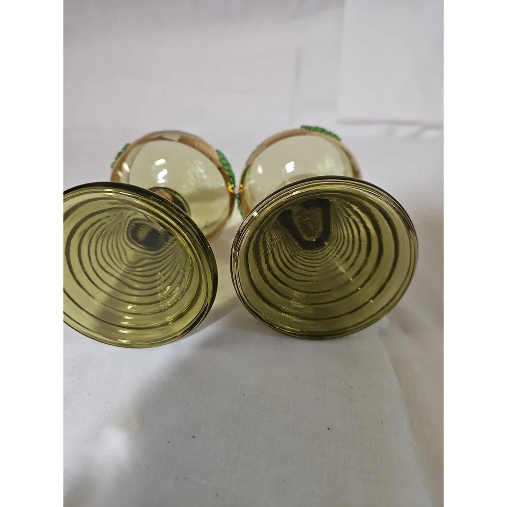 vintage german roemer Wiesbaden beehive gold green barware grapevine pattern